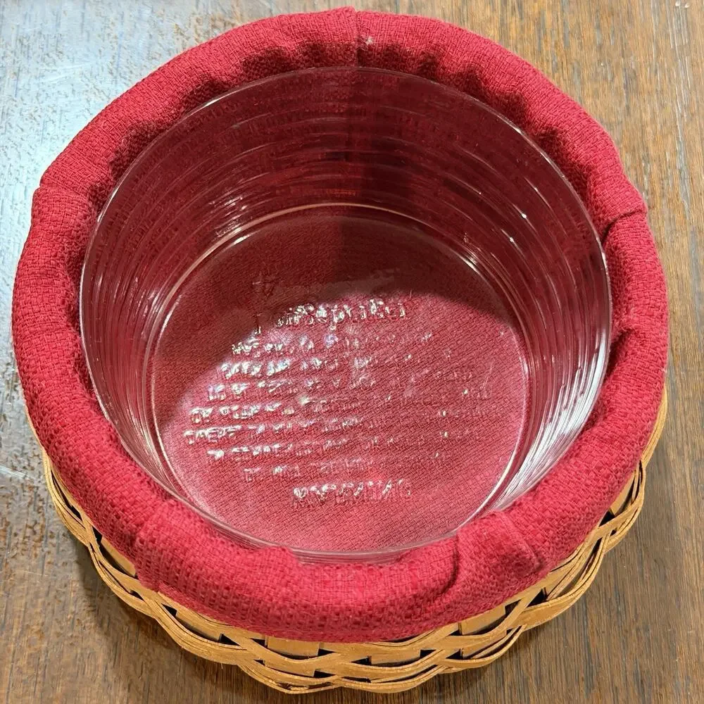 Longaberger 2004 Round Small Basket 6” With Inserts But NO LID Red Liner